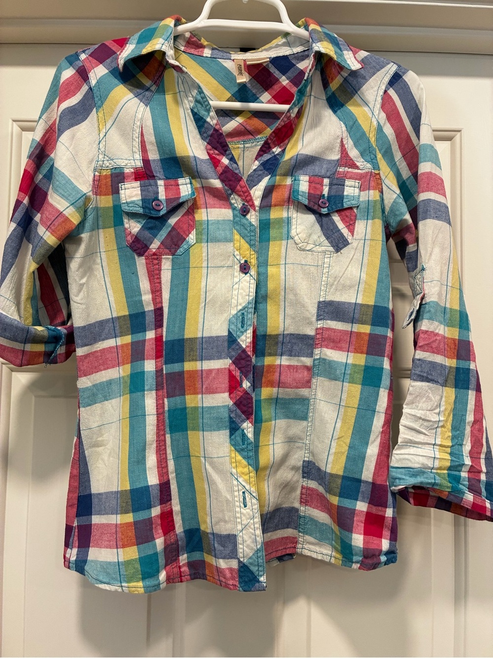 Passport Girls Multicolor Plaid Button-Down Shirt - Yellow, Blue, Pink